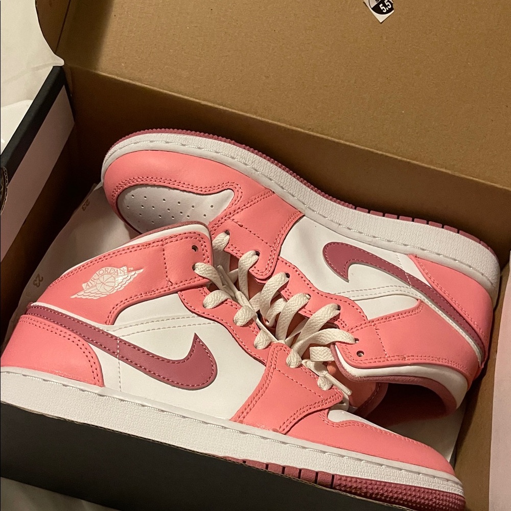 Women’s Pink and White High-Top Sneakers with Contrast Swoosh